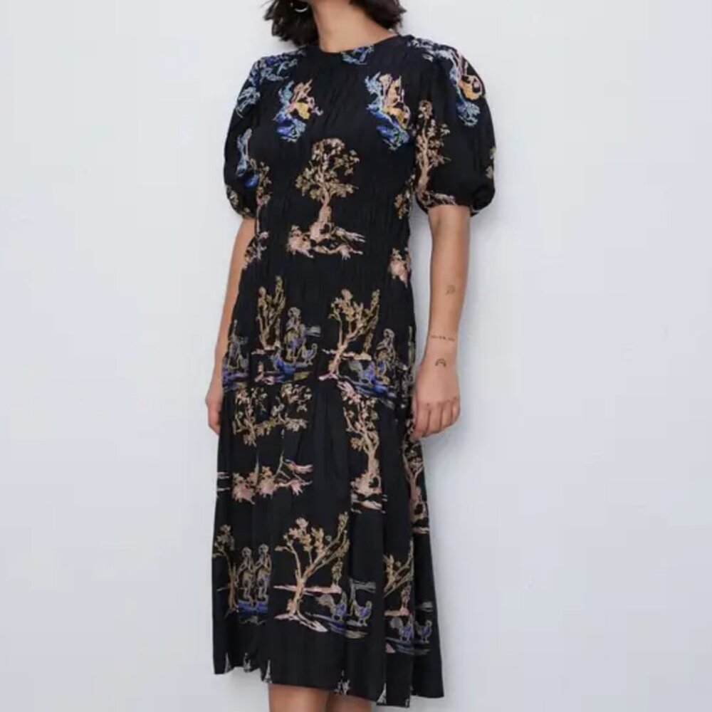 Spring floral graduation Zara Black Embroidered Dress - XS